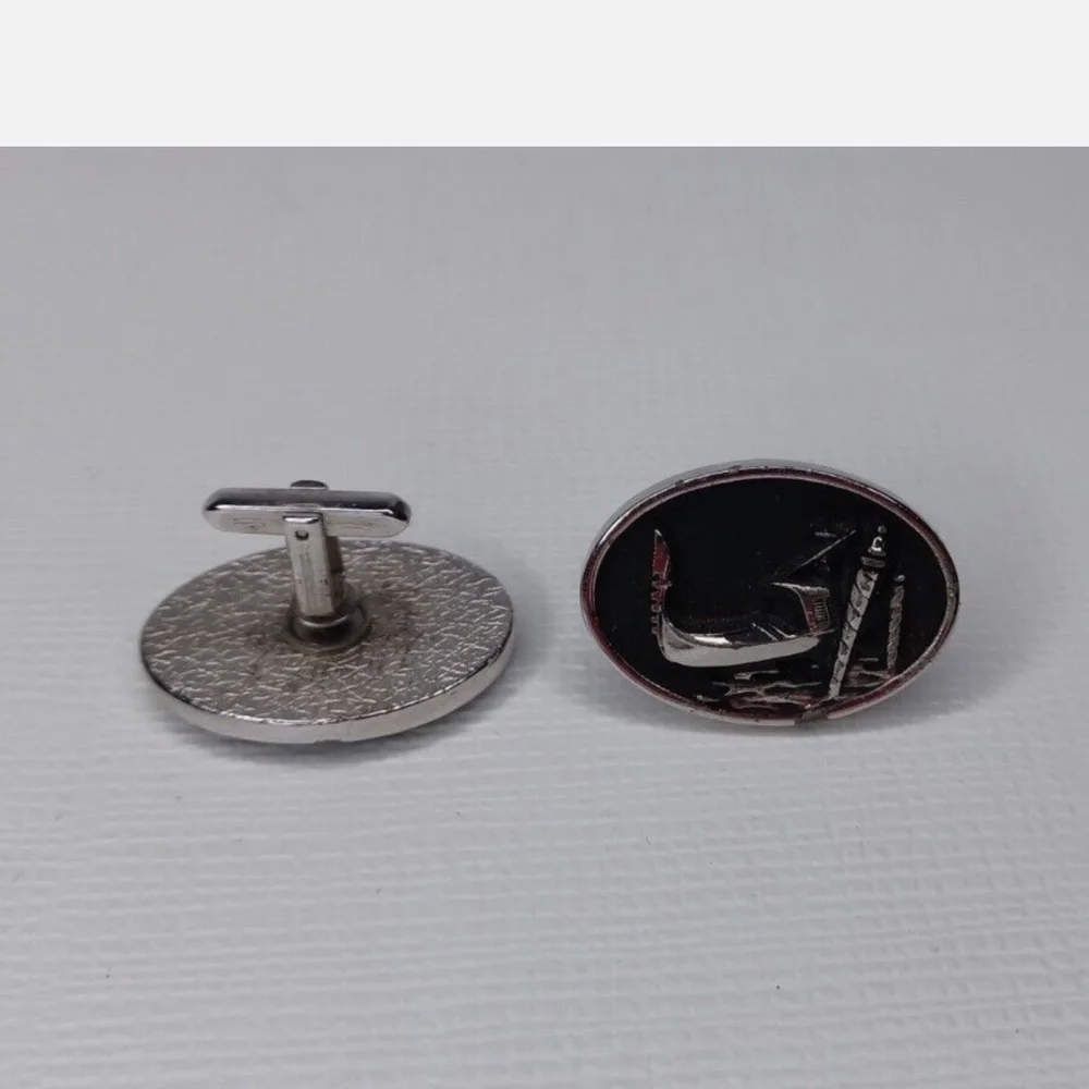 Vintage Gondola Cufflinks Mens Jewelry Silver Tone Cuff Links Elegant Bl…